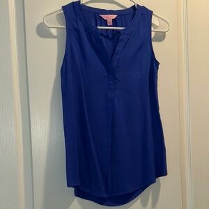 Lilly Pulitzer Blue Sleeveless Mandarin Collar Tank Top